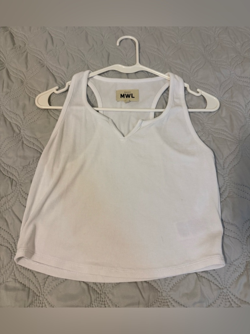 Madewell MWL White Ribbed Tank Top Womens Small Notch Neck Athletic Crop S
